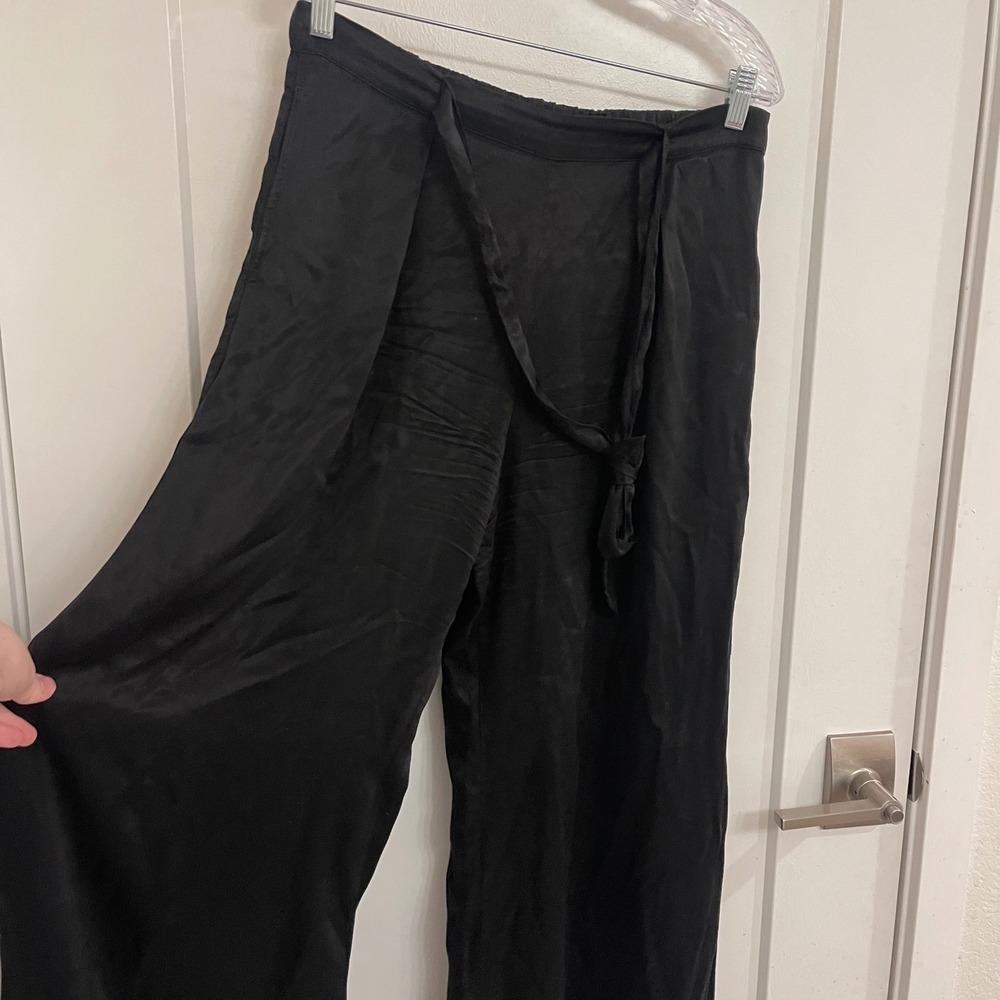 Bella Dahl Satin Chic Black Wide Leg Pants Business Office Siren Minimalist